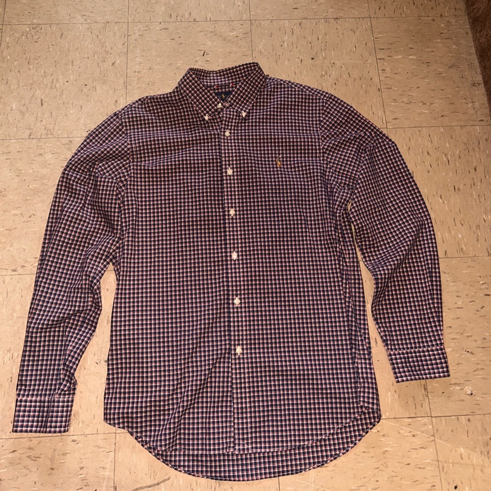 Ralph Lauren Men's Navy and White Checkered Shirt